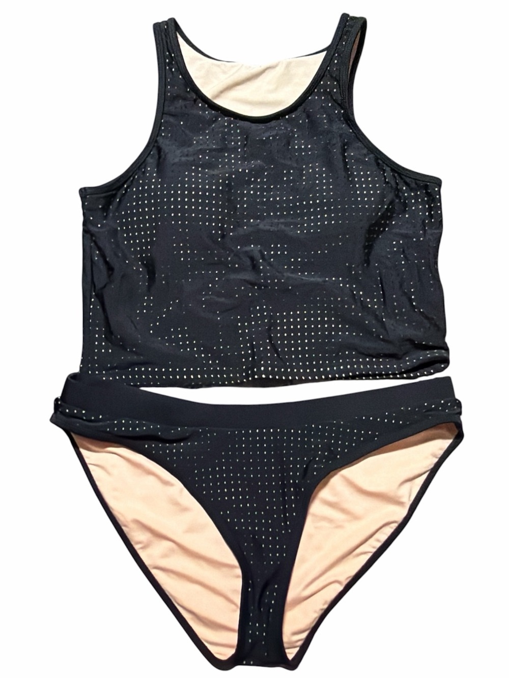 Fabletics Valentina Midi Bikini Top Bottom Set 2 Pc Black Perforated Large